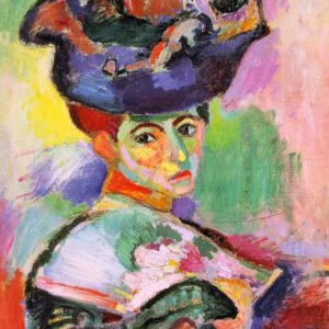 Oeuvre très colorée - femme vue de 3 quarts portant un chapeau